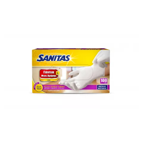 Γάντια latex χωρίς πούδρα λευκά L Sanitas 10χ100τεμ
