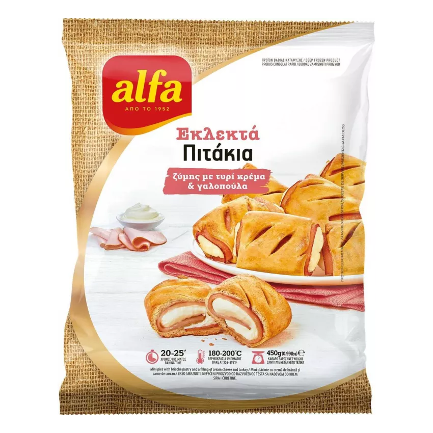 Εκλεκτά πιτάκια ζύμης με τυρί κρέμα & γαλοπούλα Alfa 450gr Εκλεκτά πιτάκια ζύμης με τυρί κρέμα & γαλοπούλα Alfa 450gr
