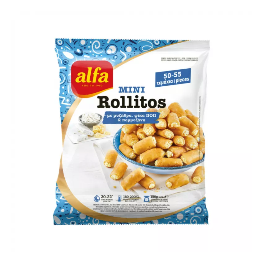 Mini rollitos μυζήθρα φέτα ποπ παρμεζάνα Alfa 10x750gr Mini rollitos μυζήθρα φέτα ποπ παρμεζάνα Alfa 10x750gr