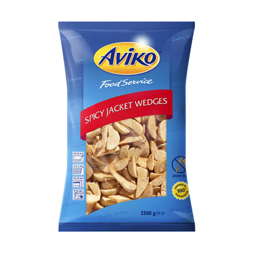 Aviko προτηγανισμένες πατάτες jacket wedges spicy 2.5kg Aviko προτηγανισμένες πατάτες jacket wedges spicy 2.5kg