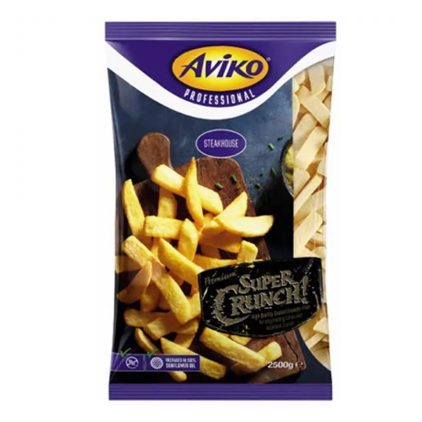 Aviko προτηγανισμένες πατάτες super crunch steak 2.5kg Aviko προτηγανισμένες πατάτες super crunch steak 2.5kg