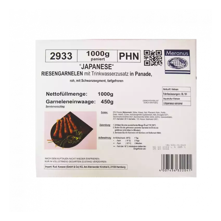 Shrimp torpedo (ebi fry) breaded with panko 31/35 1kg Shrimp torpedo (ebi fry) breaded with panko 31/35 1kg